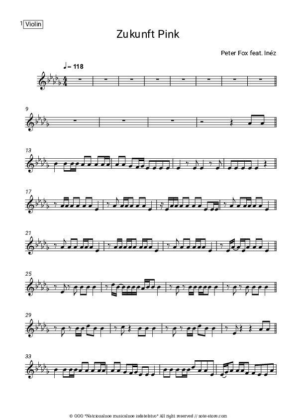 Zukunft Pink - Peter Fox, Inez Violin Sheet Music - Violin