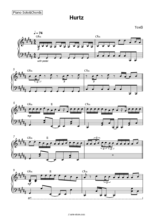Hurtz - Toxi$ Piano Sheet Music and Chords - Piano.Solo&Chords