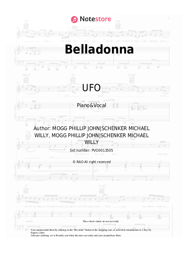 Belladonna - UFO Piano Sheet Music with the Voice part - Piano&Vocal