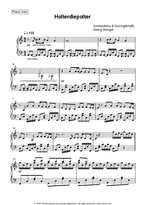 Holterdiepolter - Anstandslos & Durchgeknallt, Georg Stengel Piano Sheet Music - Piano.Solo