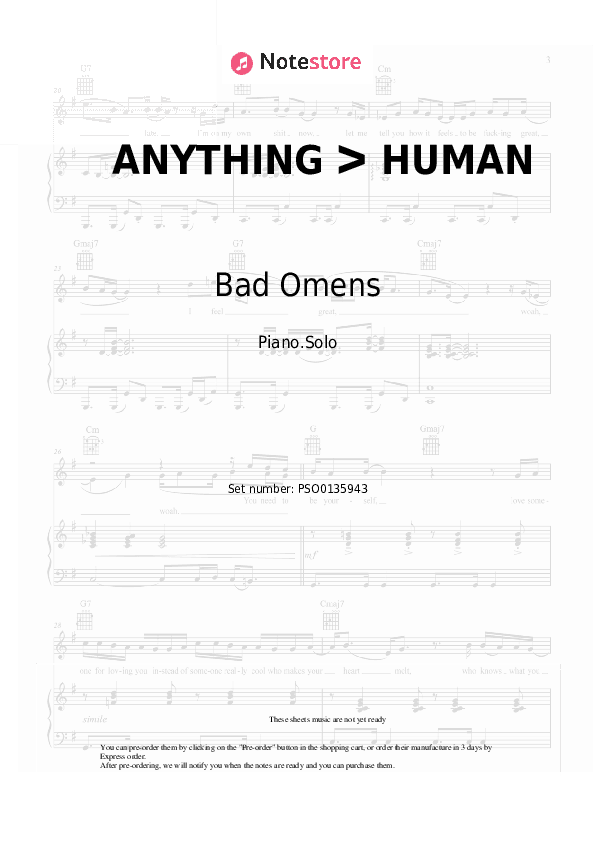 ANYTHING ᐳ HUMAN - Bad Omens, ERRA Piano Sheet Music - Piano.Solo