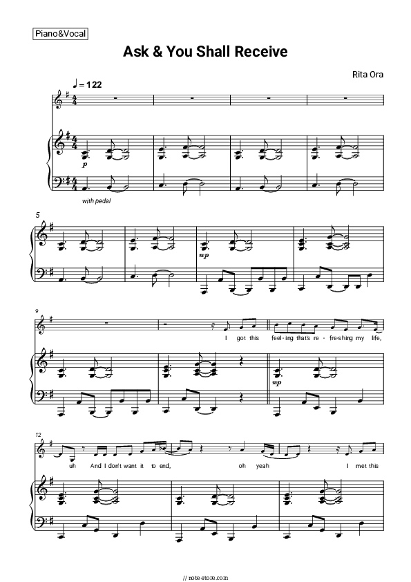 Ask & You Shall Receive - Rita Ora Piano Sheet Music with the Voice part - Piano&Vocal