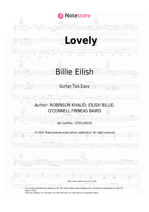Lovely - Billie Eilish, Khalid Tabs Easy - Guitar.Tab.Easy