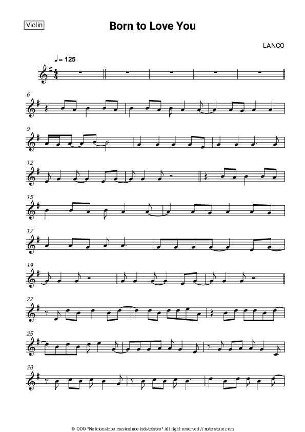 Born to Love You - LANCO Violin Sheet Music - Violin