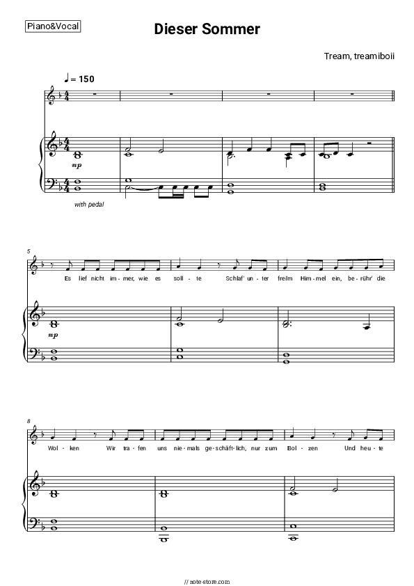 Dieser Sommer - Tream, treamiboii Piano Sheet Music with the Voice part - Piano&Vocal