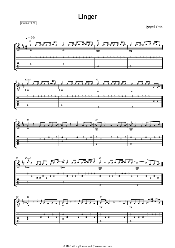 Linger - Royel Otis Tabs Easy - Guitar.Tab.Easy