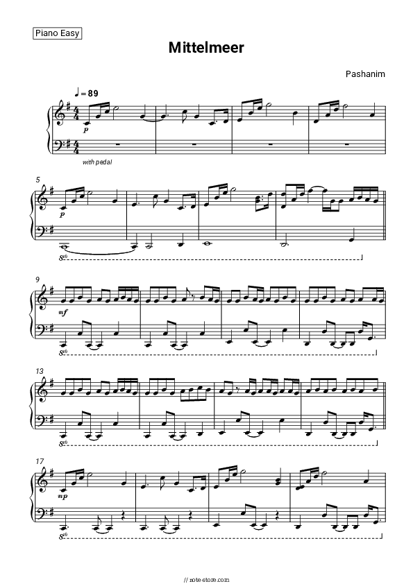 Mittelmeer - Pashanim Piano Sheet Music Easy - Piano.Easy
