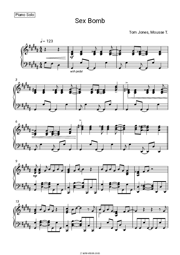 Sex Bomb - Tom Jones, Mousse T. Piano Sheet Music - Piano.Solo