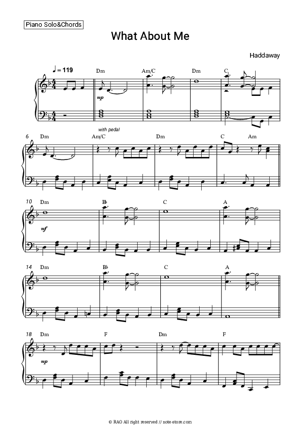 What About Me - Haddaway Piano Sheet Music and Chords - Piano.Solo&Chords