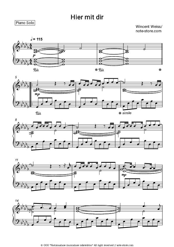 Hier mit dir - Wincent Weiss Piano Sheet Music - Piano.Solo