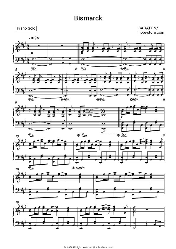 Bismarck - Sabaton Piano Sheet Music - Piano.Solo