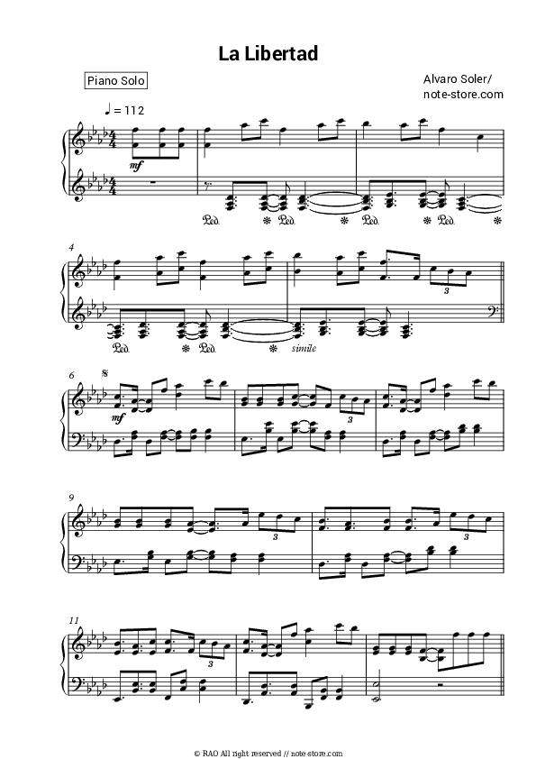 La Libertad - Alvaro Soler Piano Sheet Music - Piano.Solo