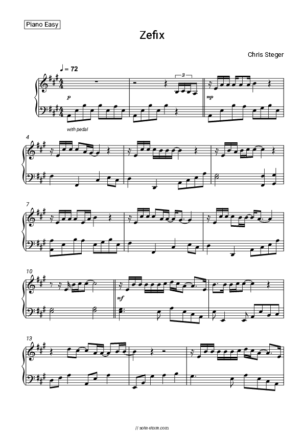 Zefix - Chris Steger Piano Sheet Music Easy - Piano.Easy