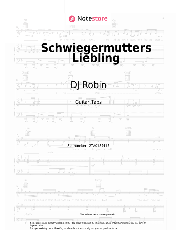 Schwiegermutters Liebling - DJ Robin, Schürze Tabs - Guitar.Tabs