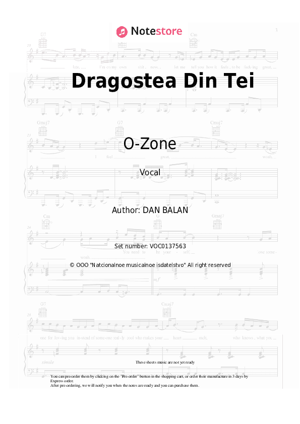 Dragostea Din Tei - O-Zone Vocal Sheet Music - Vocal