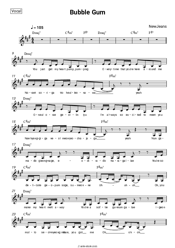 Bubble Gum - NewJeans Vocal Sheet Music - Vocal