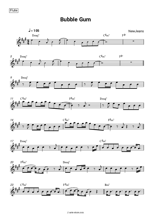 Bubble Gum - NewJeans Flute Sheet Music - Flute