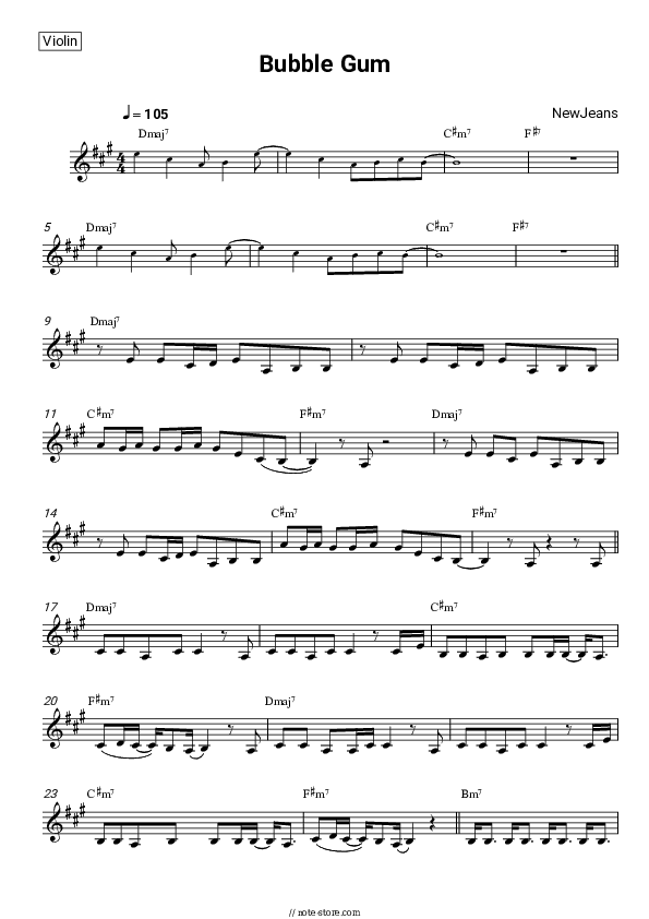 Bubble Gum - NewJeans Violin Sheet Music - Violin