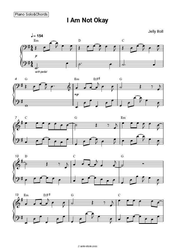 I Am Not Okay - Jelly Roll Piano Sheet Music and Chords - Piano.Solo&Chords