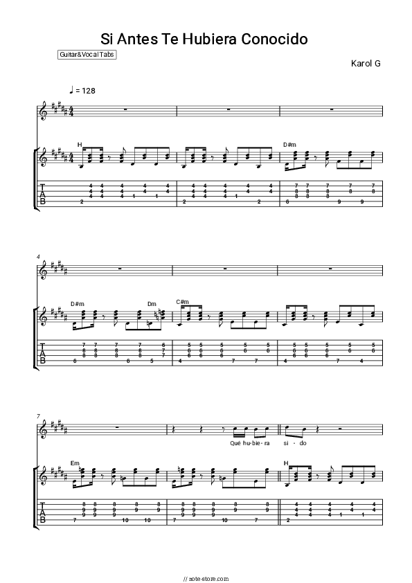 Si Antes Te Hubiera Conocido - Karol G Chords and Voice - Guitar&Vocal.Tab