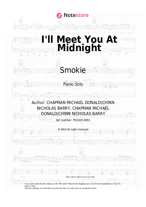 I'll Meet You At Midnight - Smokie, Chris Norman Piano Sheet Music - Piano.Solo