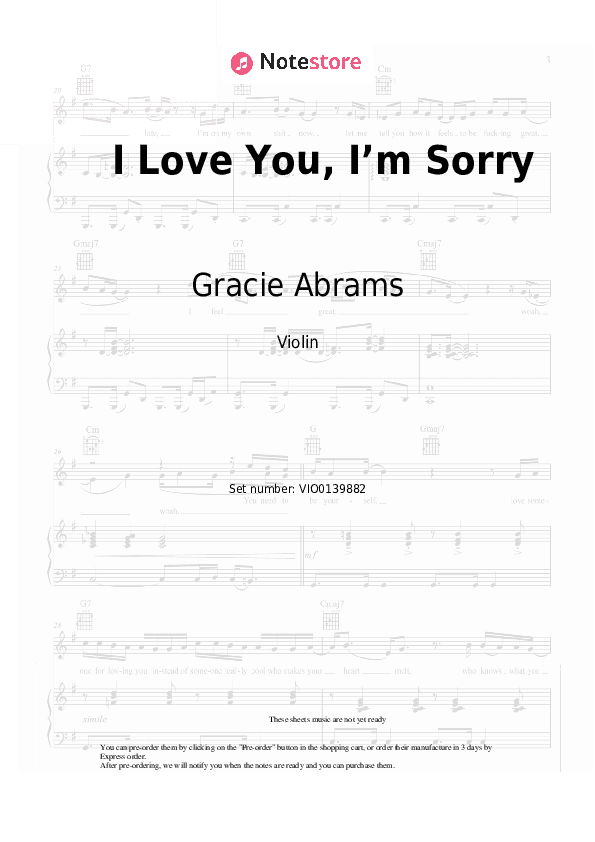 I Love You, I’m Sorry - Gracie Abrams Violin Sheet Music - Violin