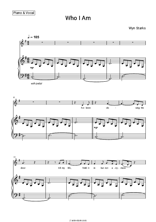 Who I Am - Wyn Starks Piano Sheet Music with the Voice part - Piano&Vocal