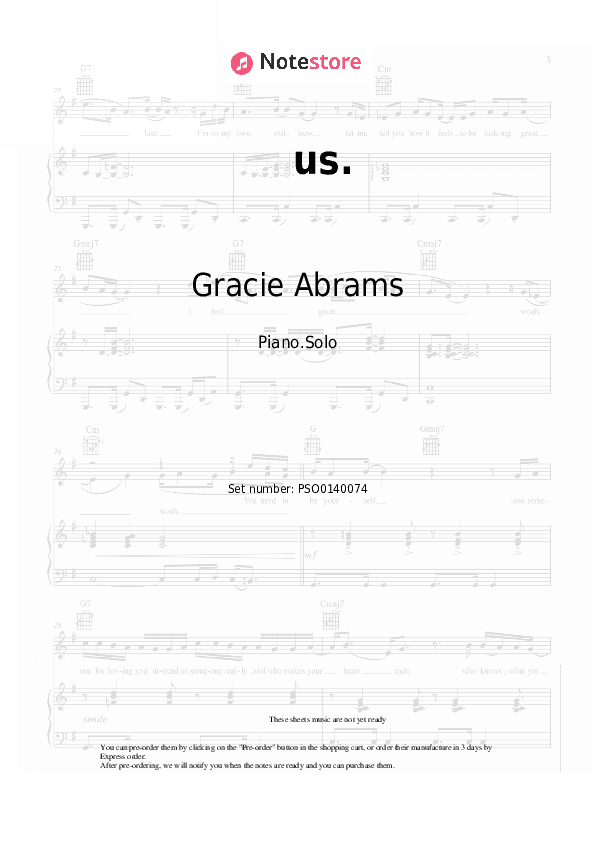 us. - Gracie Abrams, Taylor Swift Piano Sheet Music - Piano.Solo