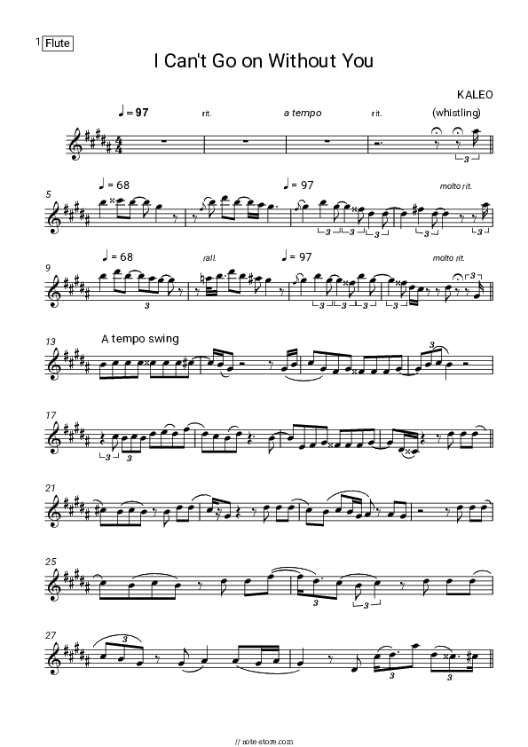 I Can’t Go On Without You - Kaleo Flute Sheet Music - Flute