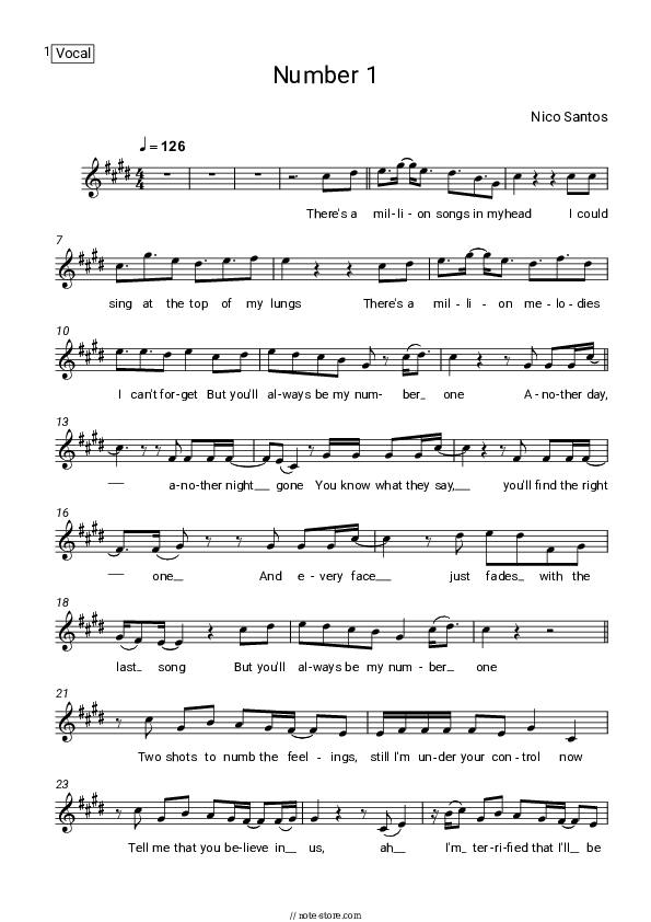 Number 1 - Nico Santos Vocal Sheet Music - Vocal