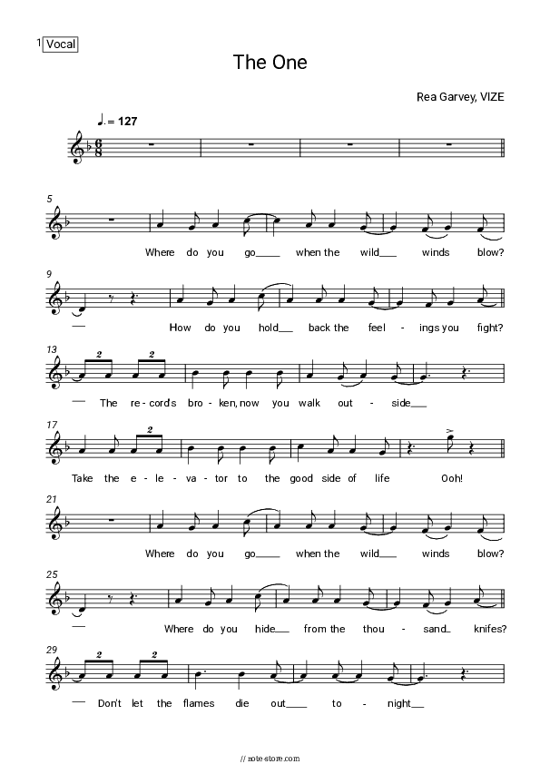 The One - Rea Garvey, VIZE Vocal Sheet Music - Vocal