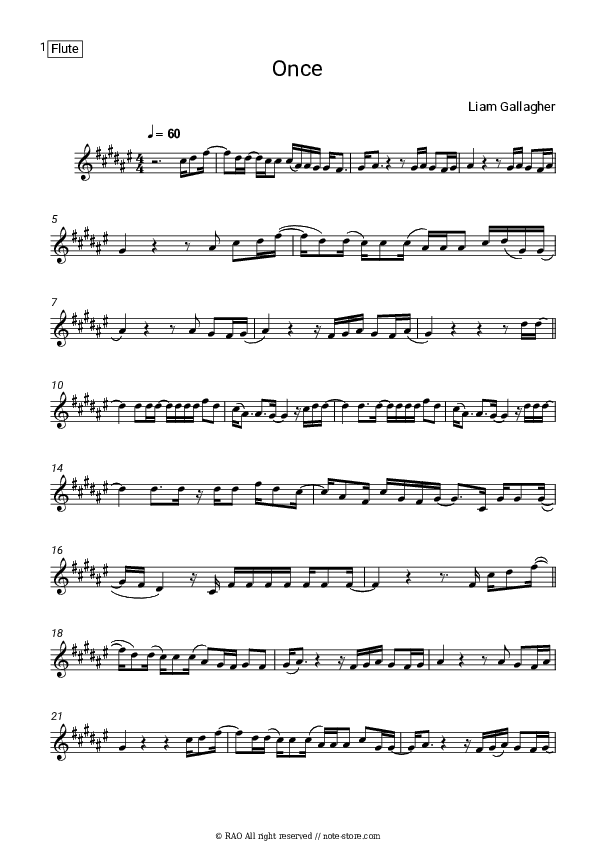 Once - Liam Gallagher Flute Sheet Music - Flute