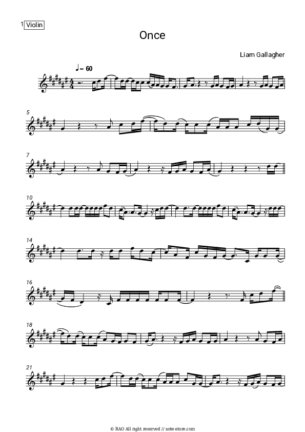 Once - Liam Gallagher Violin Sheet Music - Violin