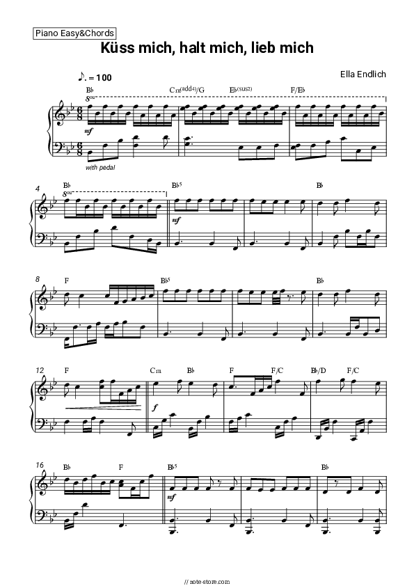 Kuss mich, halt mich, lieb mich - Ella Endlich Sheet Music Easy and Chords - Piano.Easy&Chords