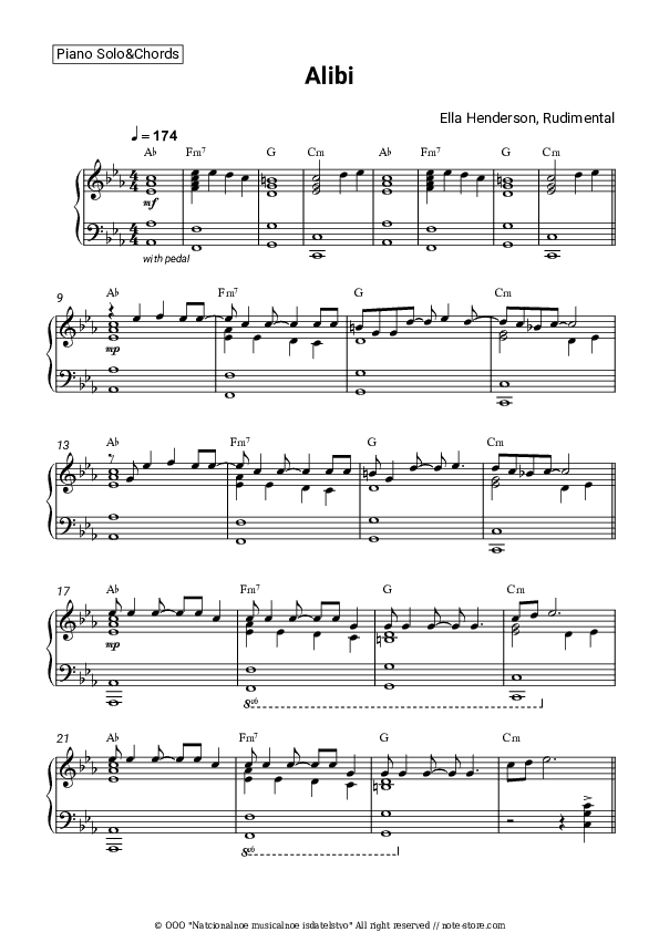 Alibi - Ella Henderson, Rudimental Piano Sheet Music and Chords - Piano.Solo&Chords