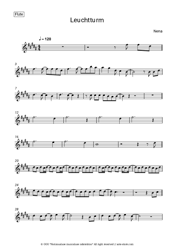 Leuchtturm - Nena Flute Sheet Music - Flute