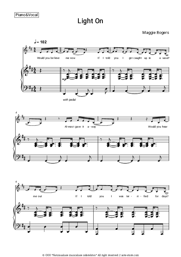 Light On - Maggie Rogers Piano Sheet Music with the Voice part - Piano&Vocal