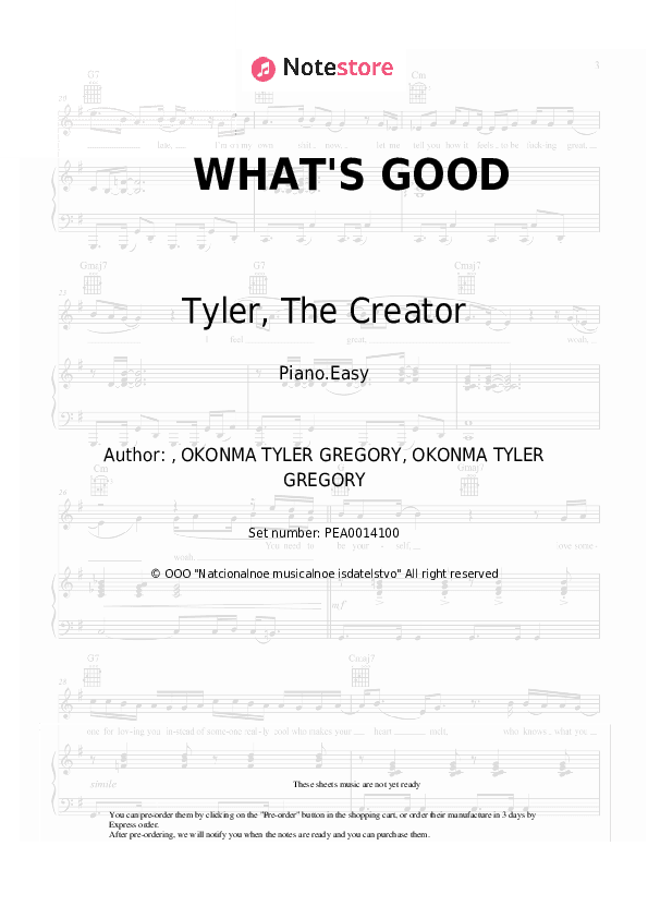 WHAT'S GOOD - Tyler, The Creator Piano Sheet Music Easy - Piano.Easy