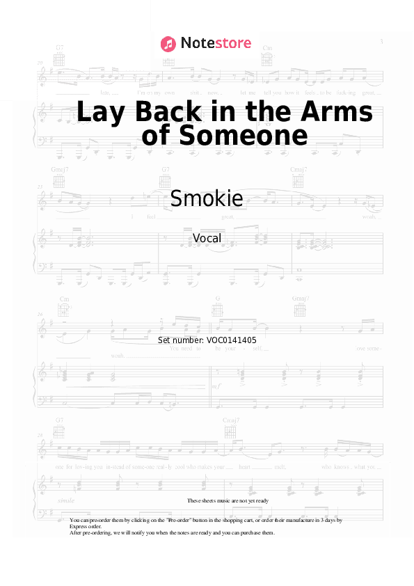 Lay Back in the Arms of Someone - Smokie, Chris Norman Vocal Sheet Music - Vocal