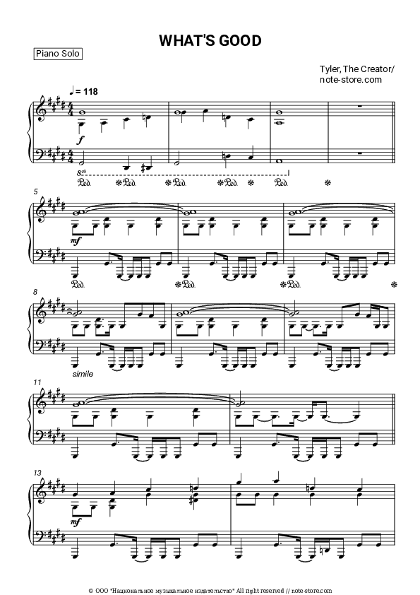 WHAT'S GOOD - Tyler, The Creator Piano Sheet Music - Piano.Solo