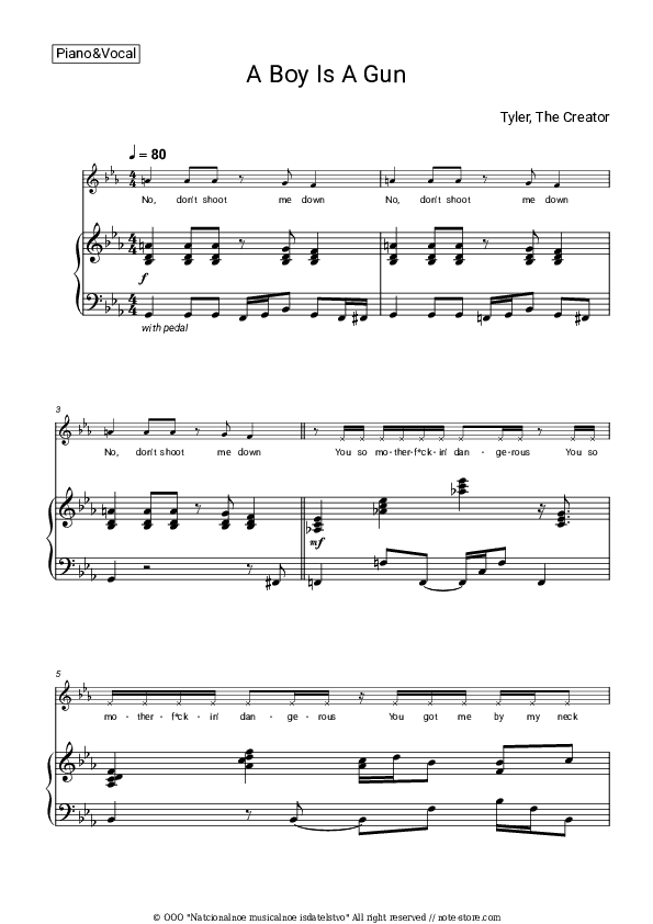 A BOY IS A GUN - Tyler, The Creator Piano Sheet Music with the Voice part - Piano&Vocal