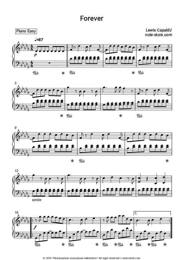 Forever - Lewis Capaldi Piano Sheet Music Easy - Piano.Easy