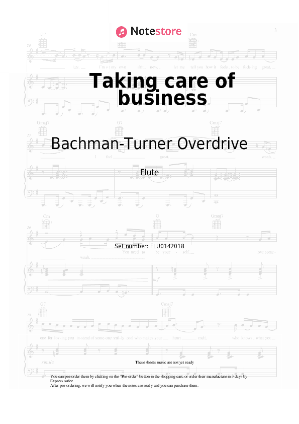Taking care of business - Bachman-Turner Overdrive Flute Sheet Music - Flute