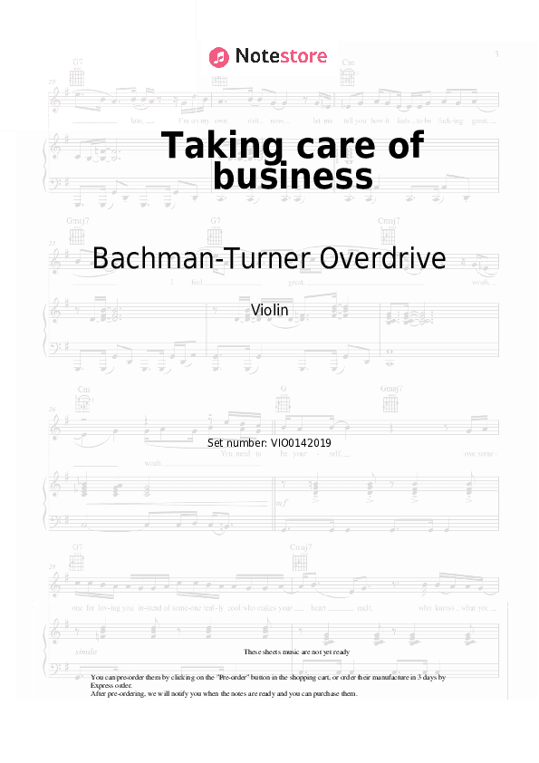 Taking care of business - Bachman-Turner Overdrive Violin Sheet Music - Violin