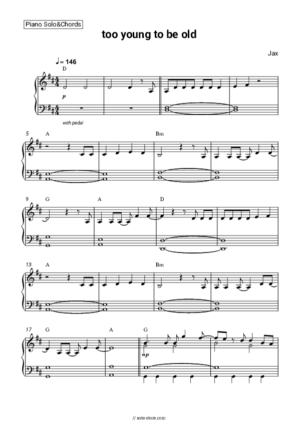 too young to be old - Jax Piano Sheet Music and Chords - Piano.Solo&Chords