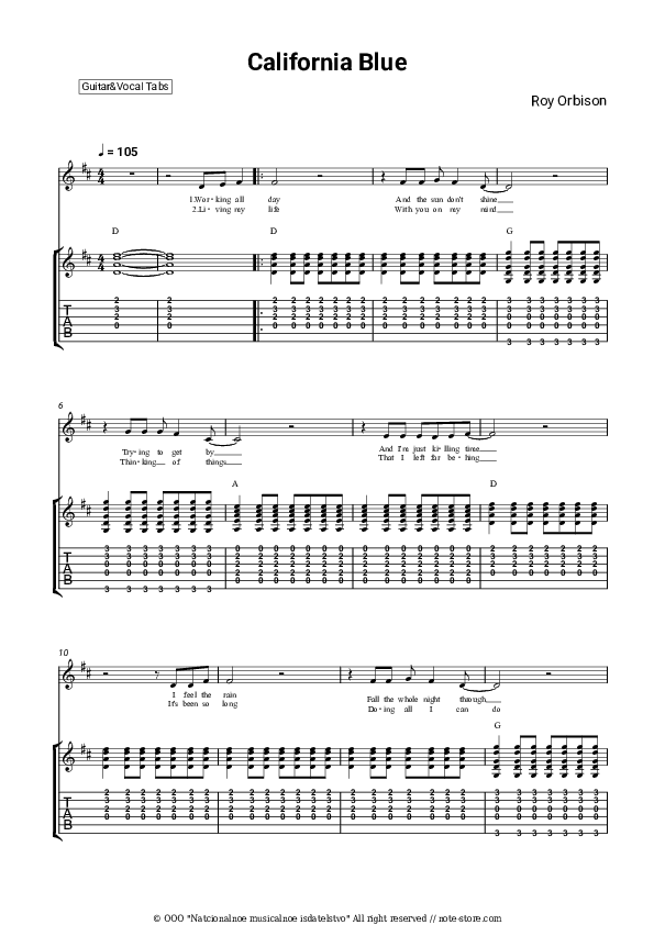 California Blue - Roy Orbison Chords and Voice - Guitar&Vocal.Tab