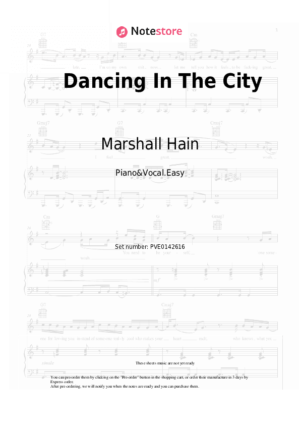 Dancing In The City - Marshall Hain Piano Sheet Music Easy and Vocal - Piano&Vocal.Easy