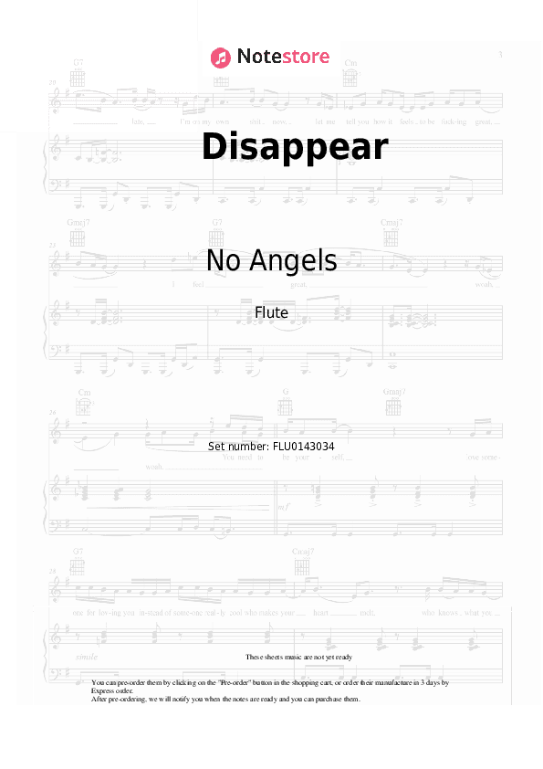 Disappear - No Angels Flute Sheet Music - Flute