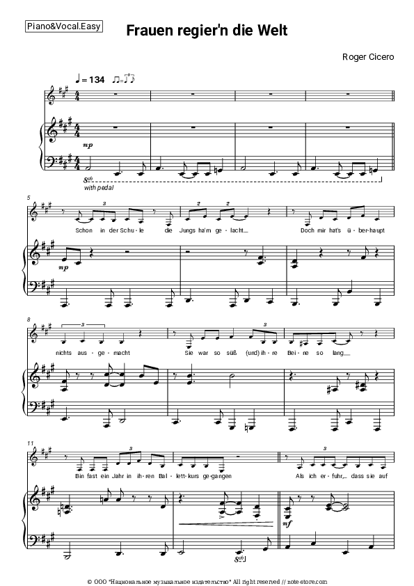 Frauen regier'n die Welt - Roger Cicero Piano Sheet Music Easy and Vocal - Piano&Vocal.Easy