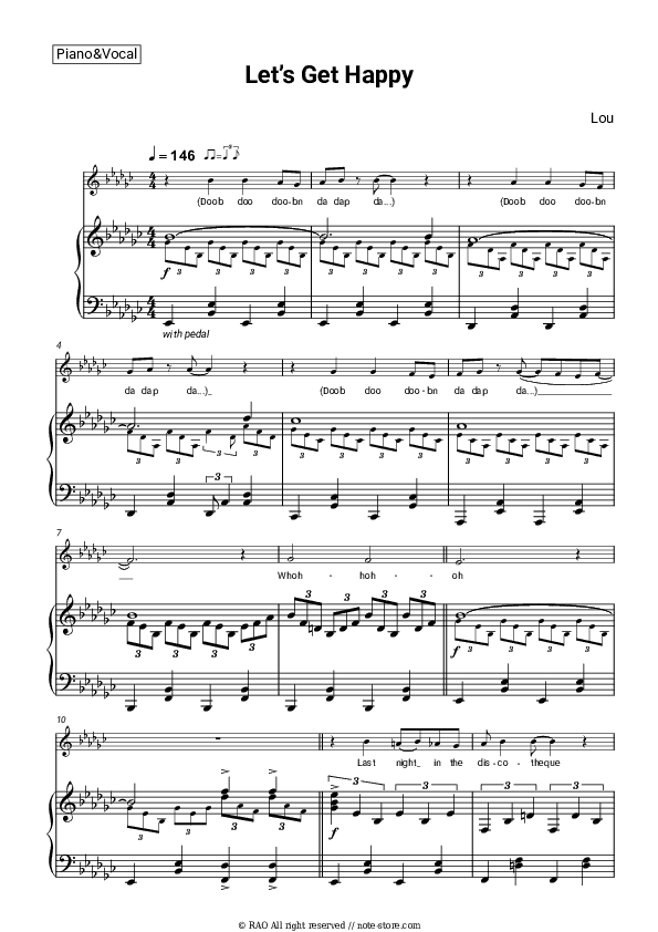 Let’s Get Happy - Lou Piano Sheet Music with the Voice part - Piano&Vocal